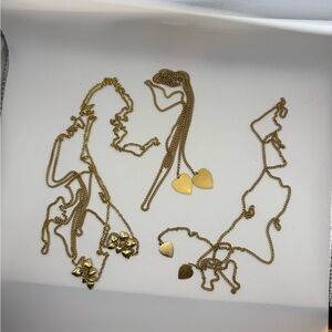 3 Long Gold Heart Chains Necklace Set,See Details, 2 Lariats,1 connected Chain